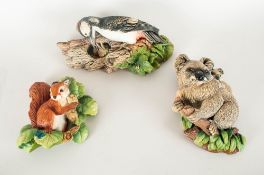 Hand Painted Bossons Wall Ornaments (3) in total. Comprising Koala bear, squirrel and King Fisher.