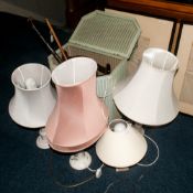 Mixed Lot Comprising Lloyd Loom Laundry Basket, Magazine Rack, Two Walking Sticks And Three Table