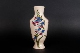 Moorcroft Modern Tube lined Vase ' Blue bells Harmony ' Design on Cream Ground. Date 2009.