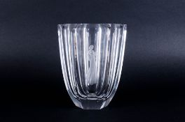 Kosta Boda Signed Clear Cut Glass Faceted Vase with Mother and Child Image to Body of Vase.