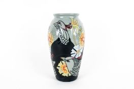 Moorcroft Tubelined Modern Vase ' Courting Birds ' Design. Designer Emma Bossons. Shape 393, Date