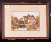 Watercolour Signed 'Watermill' Framed & Mounted behind glass. 10x6''