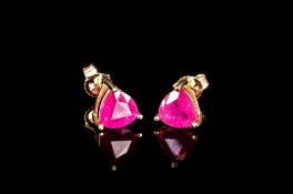 Ruby Trillion Cut Stud Earrings, set in 9ct gold post and push back fittings, 2.5cts over the two