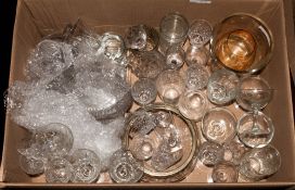 Mixed Collection Of Clear Glass, Comprising Drinking Glasses, Bowls, Tray etc