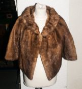 Ladies Light Brown Mink Short Jacket fully lined, hook & loop fastening.