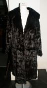 Ladies Full Length Dark Brown Ermine Coat, fully lined, slit pockets,. button front.