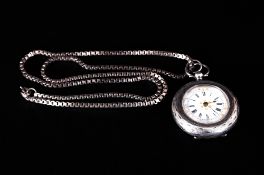 Swiss - Fine and Ornate Silver Circular Ladies Fob Watch. The Very Fine Porcelain Dial Set with Gold