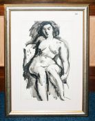 Framed Wash Drawing, Nude Study, Signed Bottom Left Emmanuel Levy 60, 21 x 13 Inches