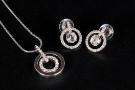 Swarovski Circles Pendant and Similar Earrings, both with silver tone metallic and white crystal