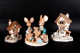 Collection of Pendelfin Rabbits, Comprises The Cottage, The Inn, Band Stand, Mother Rabbit, Father