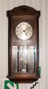 1920's Oak Cased Box Clock, Silvered Dial With Arabic Numerals, Glazed Front Revealing The Pendulum