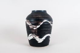 MK Monogrammed Studio Pottery Taupe & White Porcelain Vase, 5'' in height