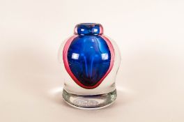 Archimede Seguso Murano Heavy Blue and Red Art Glass Vase. Cased In Clear Sommerso . Stands 5.5