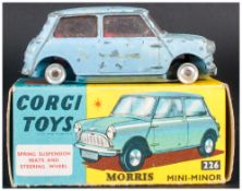 Corgi Toys No 226 Morris Mini-Minor, Light Blue Body, Complete With Blue/Yellow Picture Card Box,