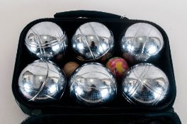 Six Ball Boules Set Comprises 3 x 2 Metal Petanque Balls, A Wooden Jack and a Distance Measurer In