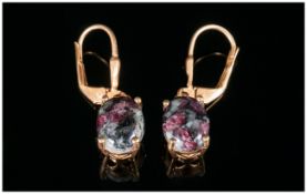Russian Eudialyte Lever Back Earrings, eudialyte, a natural gemstone, mined in Siberia, displaying