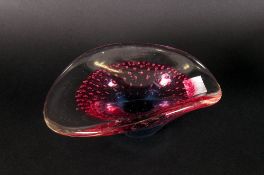 Salviati Murano Bullicante Glass Bowl in strawberry and turquoise colourway, 7. 75 inches wide.