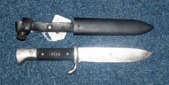 German WWII Interest Hitler Youth Knife/Dagger With Scabbard. Etched Blade 'Blut Und Ehre' With