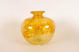 Mdina Globular Shaped Vase with Mottled Golden Amber Colour way. c.1970's. Inscribed Mdina to