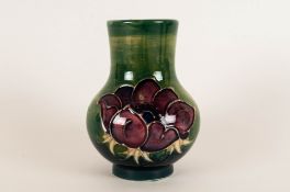 Moorcroft Small Vase ' Clematis ' Design on Green Ground. 4.25 Inches High, Mint Condition.