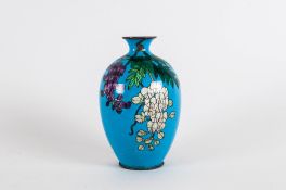 Japanese Cloisonne Vase Blue Ground With Floral Decoration, Height 4¾