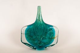 Mdina - Art Glass Michael Harris Designed Variegated Turquoise Vase. Cased In Clear Sommerso, Etched