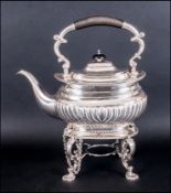 Edward VII Silver Spirit Kettle & Stand Of Regency Form with half fluted decoration & pie-crust