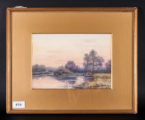 Shirley Fox R.A The River Kennet, watercolour, signed & dated 1906, original gold mount & gilt