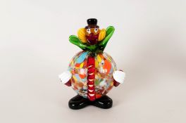 Murano Glass Clown Figure, multicoloured colourway. 6 inches high.