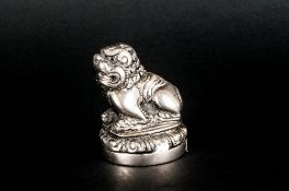 Antique Chinese Silver Fu Dog Figural Seal. 2.25 Inches High.