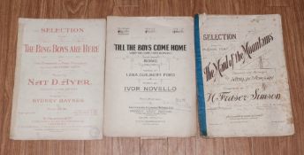 Four Pieces Of Sheet Music, one titled 'Till The Boys Come Home' keep the home fires buring, By Ivor