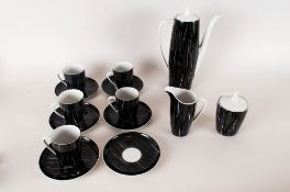 Cmielow Coffee Set 'White Graffito' design comprising coffee pot, sugar bowl and lid, milk jug, 6