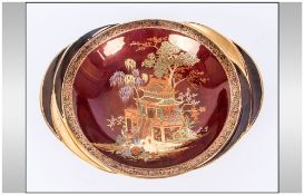 Carlton Ware Rouge Royale Chinoiserie Dish, 'New Mikado' pattern on a red ground, on a circular,