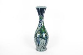 Moorcroft Modern Tubelined Tall Vase of Waisted Form ' Peacock - Parade ' Design. Designer Nicola