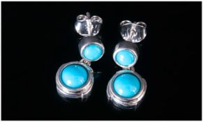 Sleeping Beauty Turquoise Drop Earrings, each earring comprising two round cut turquoise from the