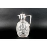Victorian Silver and Hand Cut Crystal Claret Jug, Having a Plain Round Mount and Hinged Dome Lid