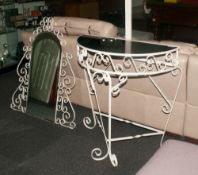 Hall Stand and Mirror in Cast Iron. Painted white in High Victorian style. With stand mirror,