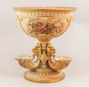 Royal Worcester Fine Handpainted Blush Ivory Table Centrepiece, modelled as a large centre bowl on a