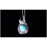 Sleeping Beauty Turquoise Pendant and chain, a 1.25ct oval cut cabochon bezel set in a platinum