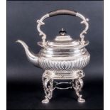 Edward VII Silver Spirit Kettle & Stand Of Regency Form with half fluted decoration & pie-crust