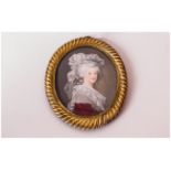 19thC Portrait Miniature Depicting A Noble Lady, Wearing A Burgundy Dress, Lace Fichu and White