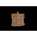 Victorian - Finely Worked 9ct Gold Miniature Mesh Purse with Two Ball Clasp. Marked 9ct. 2.25 Inches