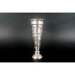 Edwardian - Fine Worked Silver Vase with a Pierced and Open Worked Tapered Stem Raised on Circular