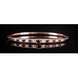 9ct Gold Hinged Bangle The Front Set With Alternating Diamonds And Sapphires, Fully Hallmarked,