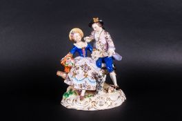 Sitzendorf Late 19th Century Fine Hand Painted Group Figure. Highly Detailed Piece. Features a