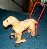 Pedigree Soft Toys Ltd Dog On Wheeled Frame, Steel Frame, Mohair Mixture Plush With Wood/Wool