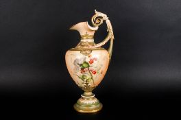 Royal Worcester Hand Painted Blush Ivory Classical Shaped Ewer / Jug, Decorated with Images of