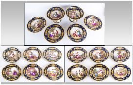 Royal Vienna Signed, Hand Painted and Gilded Eighteen Piece Dessert Service comprising twelve