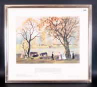 Helen Bradley Colour Print, Titled 'Waiting For Grandpa' framed behind glass 15x11''
