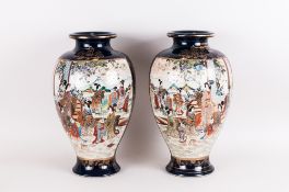 A Japanese Pair of Large and Impressive Hand Finished Satsuma Vases. Meiji Period. Signed to